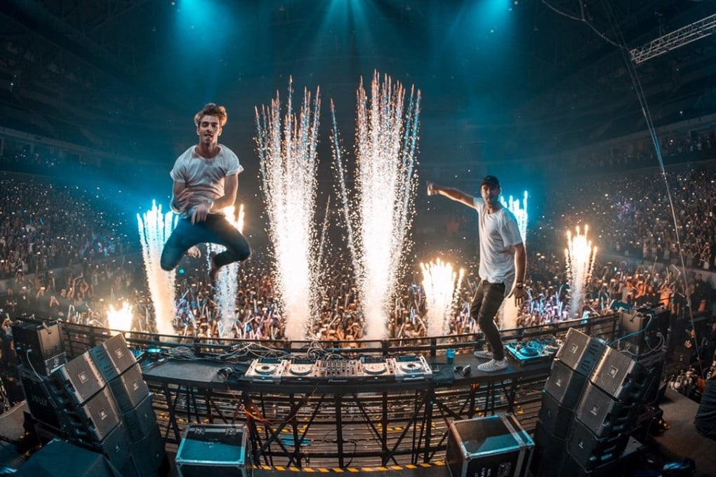 American dance music duo The Chainsmokers performing live.