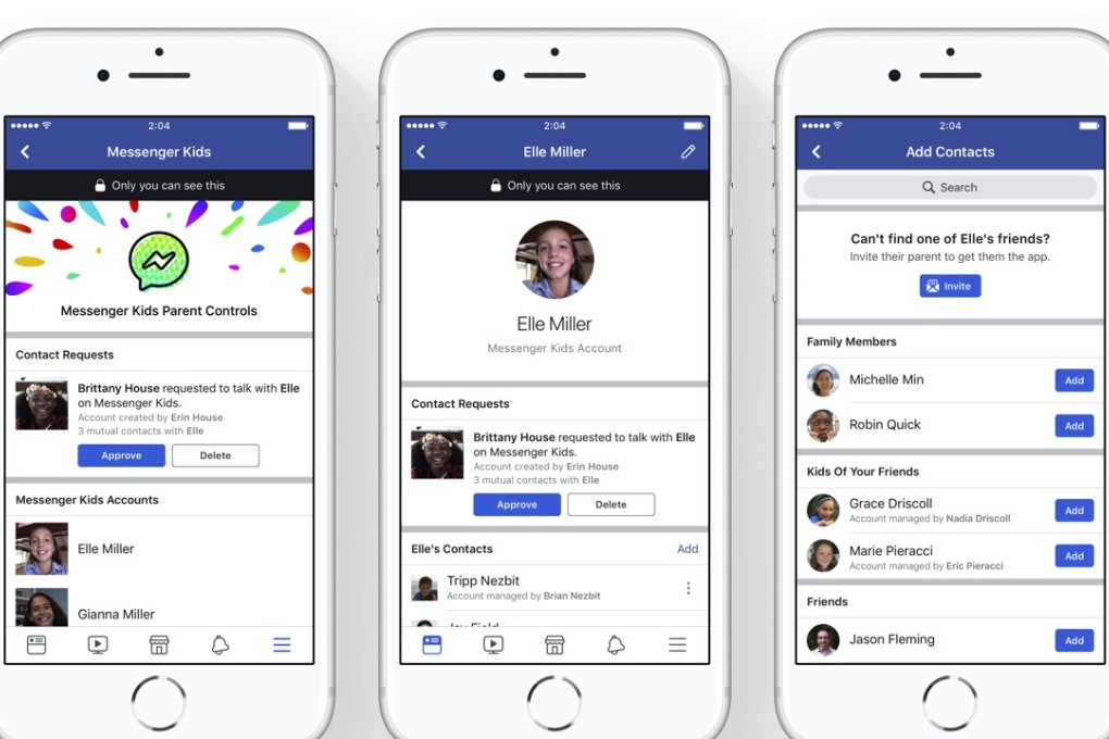 This photo provided by Facebook shows parental controls on Facebook's new Messenger app for kids. Facebook is launching the messaging app for children to chat with their parents and with friends approved by their parents. The free app is aimed at kids under 13, who cannot have their own accounts under Facebook's rules. Photo: Facebook via AP