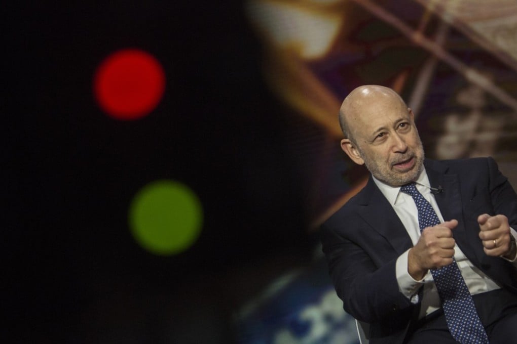 Lloyd Blankfein, chairman and chief executive officer of Goldman Sachs, speaks during a Bloomberg Television interview in New York last week saying it's too early for his bank to need a bitcoin strategy and that he doesn't consider the digital currency to be a store of value. Photo: Bloomberg