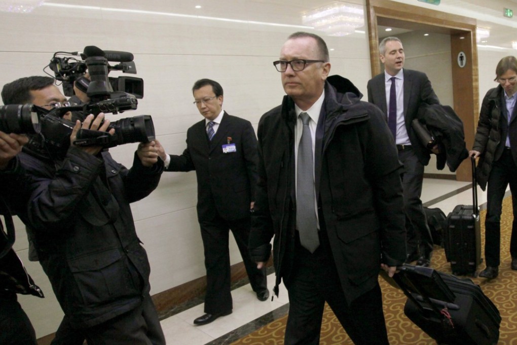 UN Undersecretary-General for Political Affairs Jeffrey Feltman, centre, walks upon arrival at the Pyongyang International Airport in Pyongyang, North Korea, on Tuesday, December 5, 2017. Photo: AP