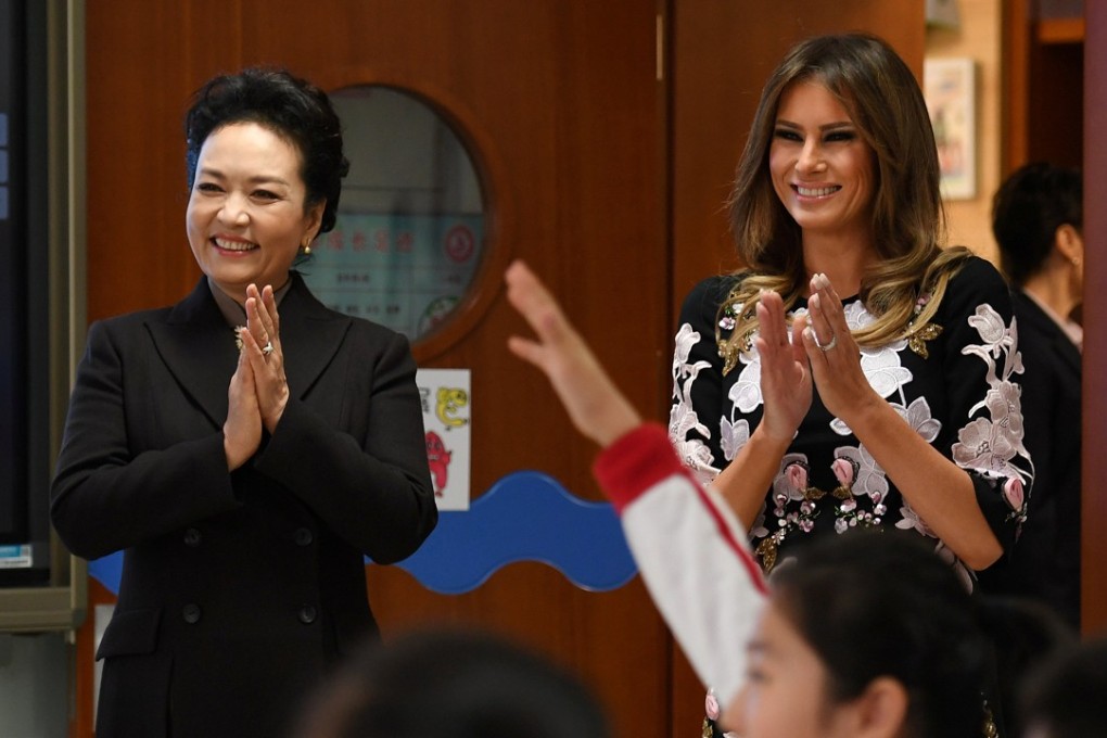 US First Lady Melania Trump and China's First Lady Peng Liyuan watch an English-language class during a visit to Banchang Primary School in Beijing on November 9, 2017. Nearly 300 million people in China are reportedly taking English-language courses. Photo: Reuters