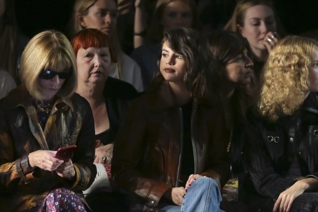 Singer Selena Gomez (centre), who recently collaborated with Coach on a limited-edition collection, at the brand’s 2018 spring-summer show in September, in New York. To the right is Vogue editor Anna Wintour. Picture: AP