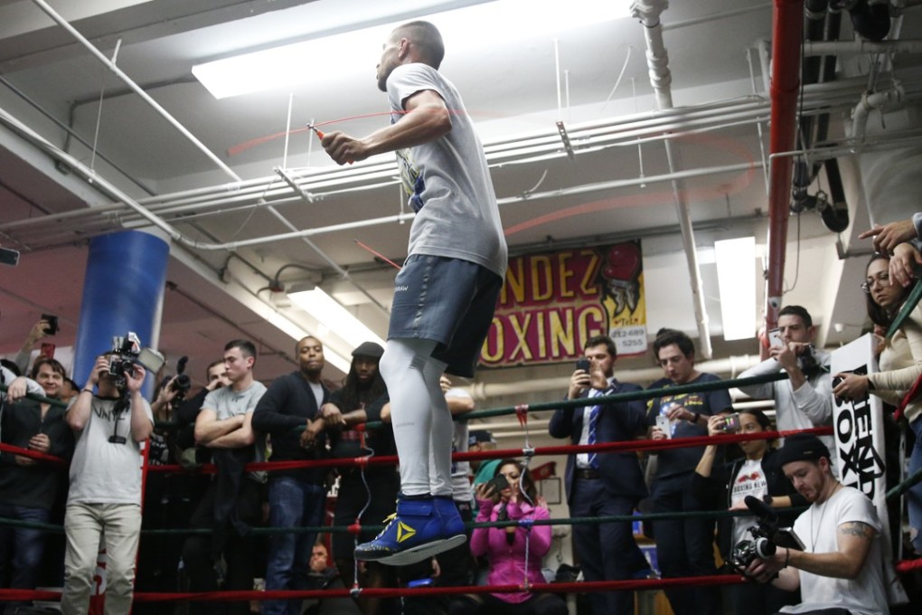 Vasyl Lomachenko jumps rope at a Manhattan boxing gym ahead of his world title fight against Cuba’s Guillermo Rigondeaux. Photo: AP