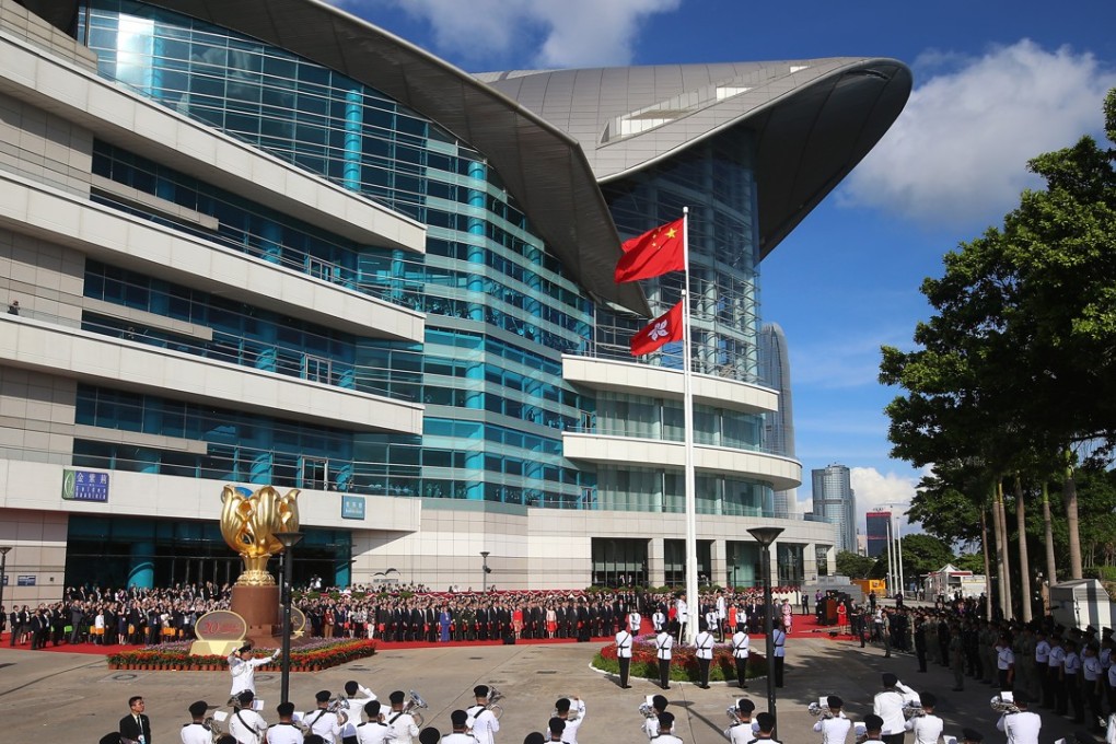 The search team had very little time to prepare for the flag-raising ceremony at the Golden Bauhinia Square in Wan Chai. Photo: K.Y. Cheng