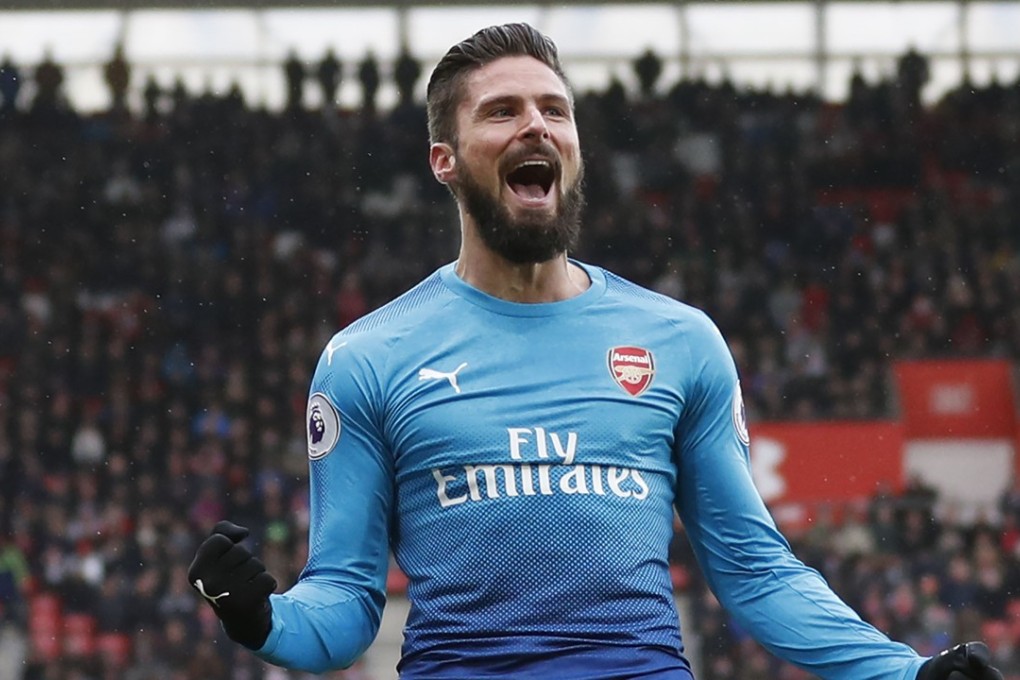 Arsenal striker Olivier Giroud celebrates scoring against Southampton on the weekend. Photos: AFP