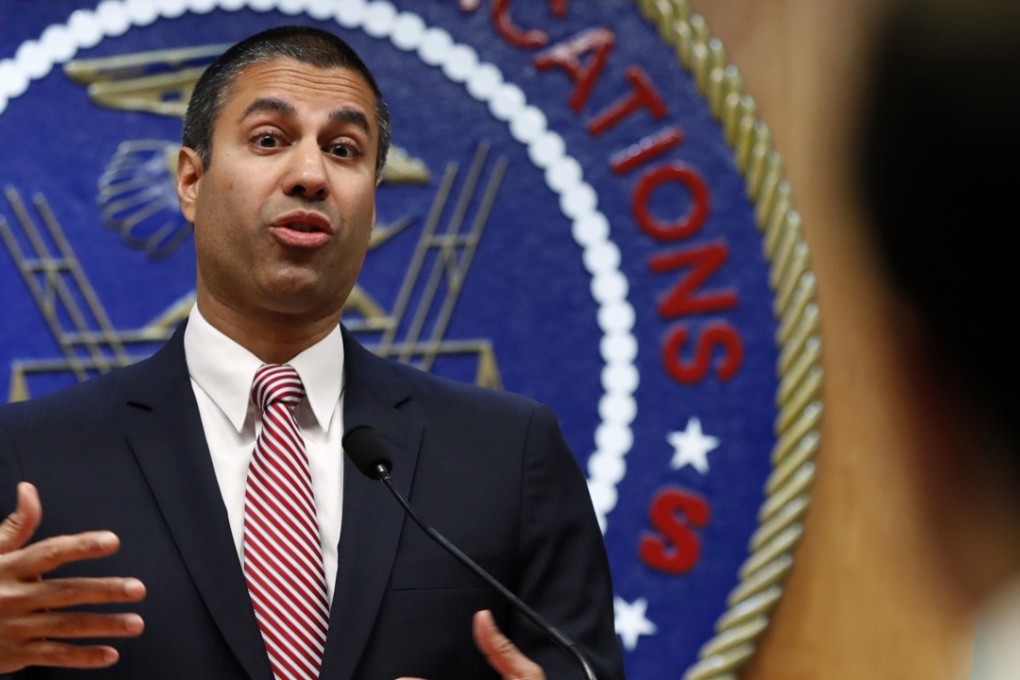 After a meeting voting to end net neutrality, Federal Communications Commission (FCC) Chairman Ajit Pai answers a question from a reporter, on Thursday, December 14, 2017, in Washington. Photo: AP