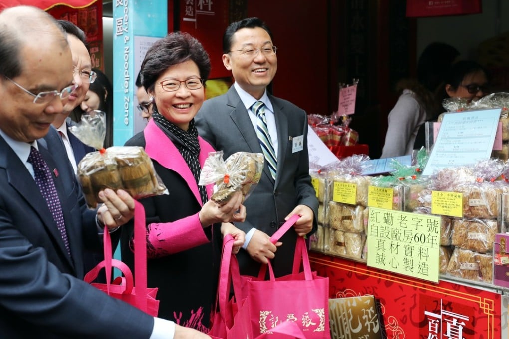 Hong Kong leader Carrie Lam (centre) spent about HK$5,550 on packaged food items. Photo: Winson Wong