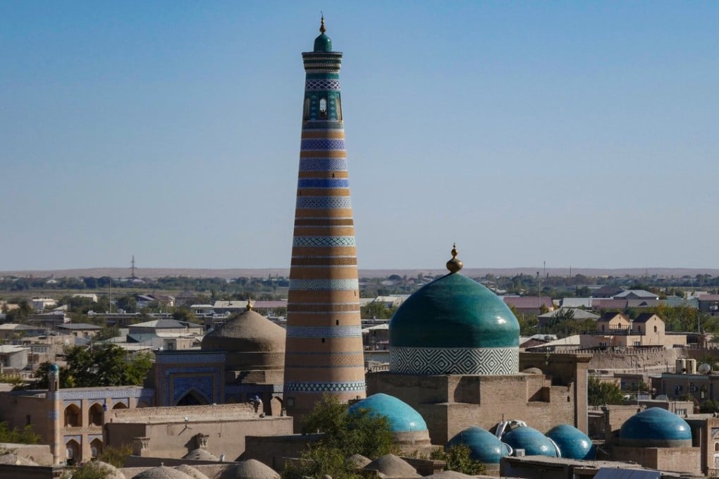 The towering Islom-hoja minaret in Khiva’s ancient walled city of Itchan Kala in Uzbekistan. Photo: Jamie Carter