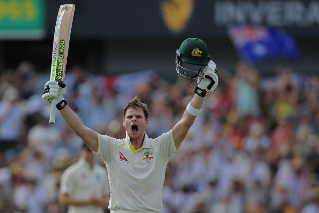 Australia captain Steve Smith celebrates after reaching his double century. Photo: AFP