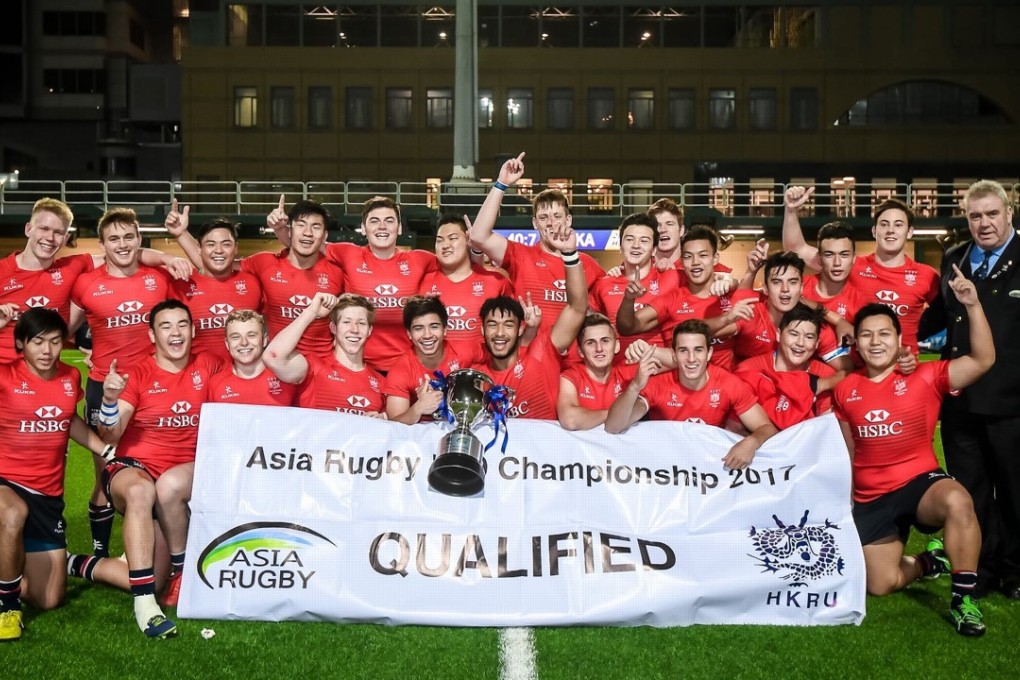 Hong Kong celebrate qualifying for next year’s World Rugby Junior Trophy. Photo: Ike Images