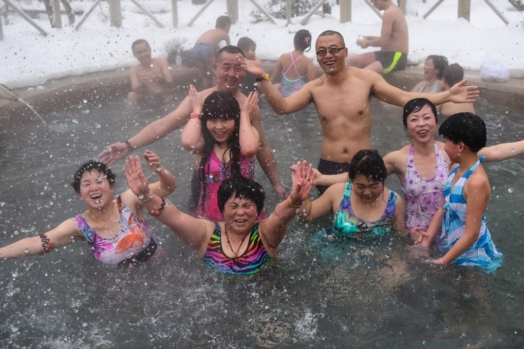 Tourists enjoy hot spring bath at Changbai Mountain Nature Reserve in northeast China’s Jilin province. Many people go to snow-crested Changbai mountain for a hot spring bath during winter. Photo: Xinhua