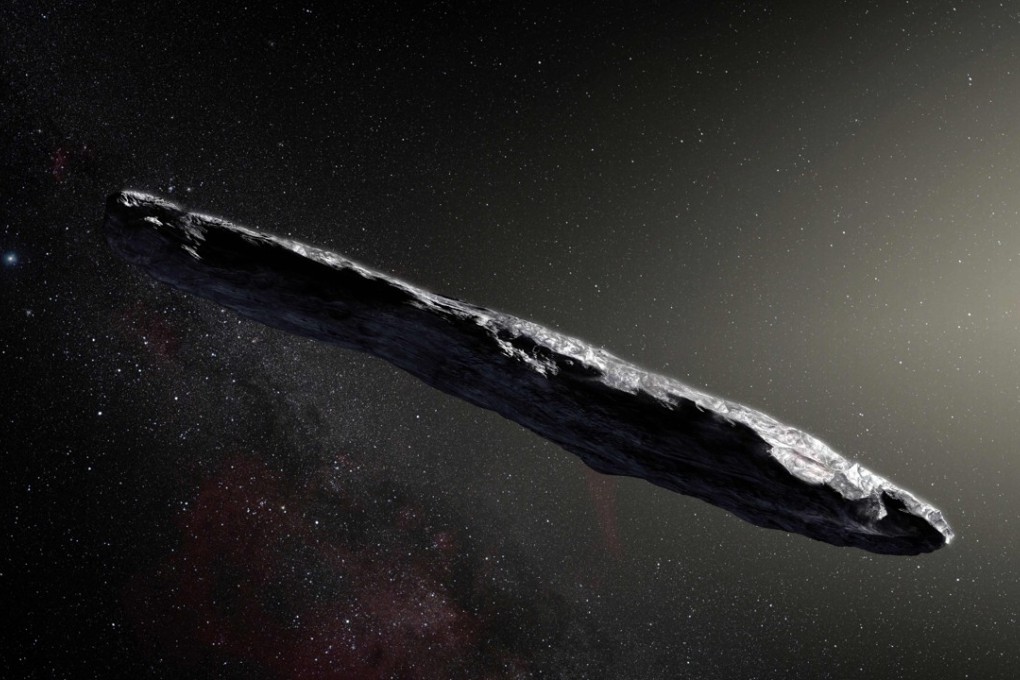This file handout picture taken on November 20, 2017 and released by the European Southern Observatory shows an artist's impression of the first interstellar asteroid: Oumuamua. Photo: European Southern Observatory via AFP