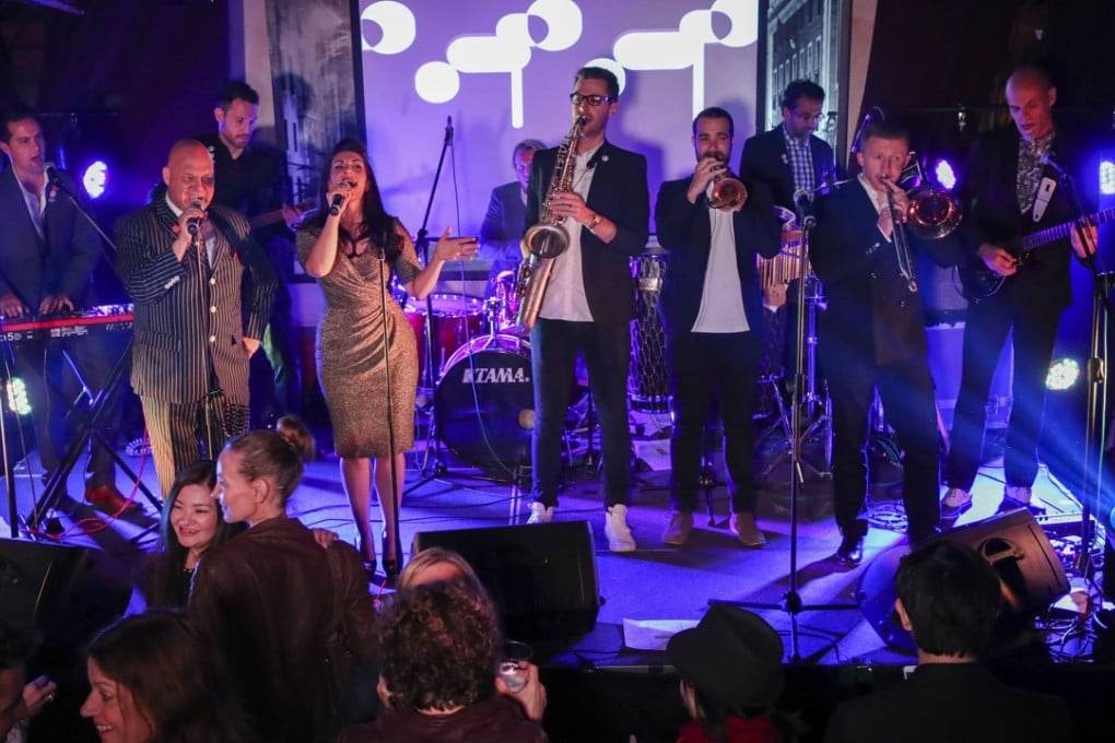 The Red Stripes (from left): Billy Goldring on keyboards, Fred Croft (vocals), Paul Stripe on bass, Sarah Watson (vocals), Matt Davis on drums, Cam Otto on sax, Simon Nixon on trumpet, Maninder Kalsi on percussion, Hugo Busbridge on trombone and Peter Longe on guitar. Photo: Edward Wong