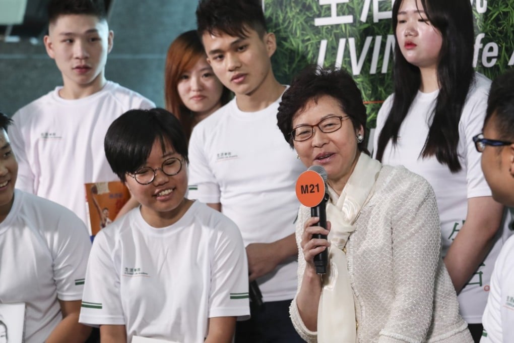 Chief Executive Carrie Lam answers questions at a programme hosted by the Federation of Youth Groups during the Hong Kong Book Fair, at the Convention and Exhibition Centre on July 20. Photo: Nora Tam
