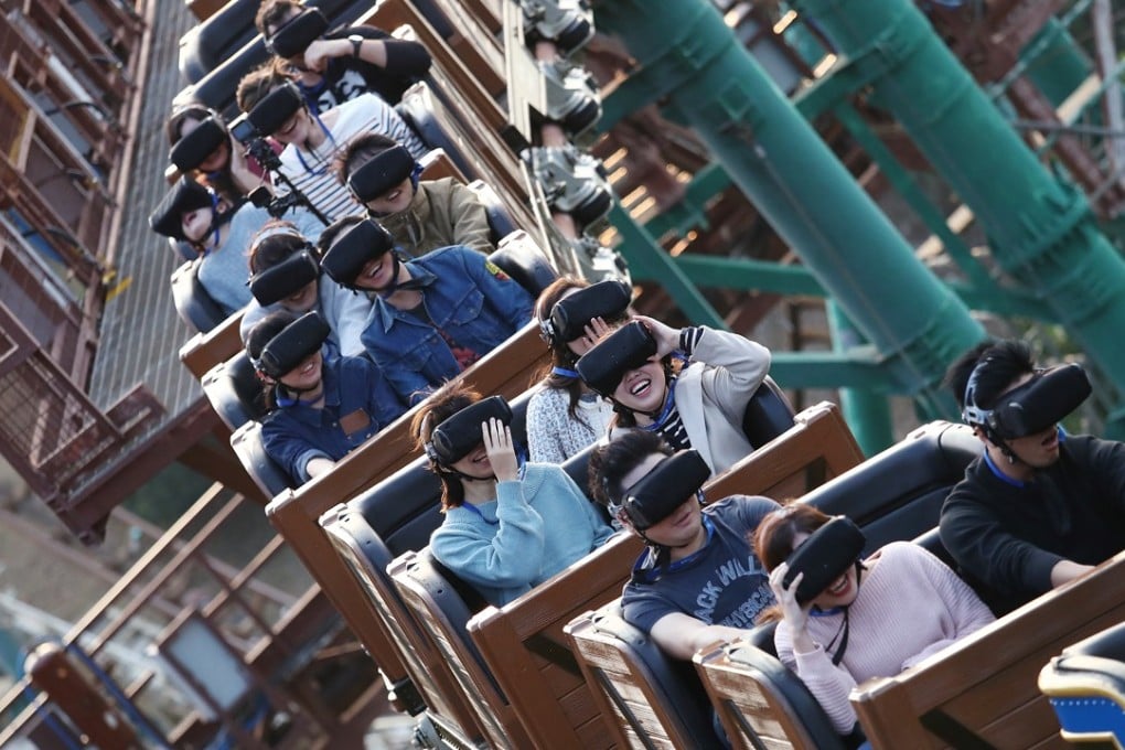 Hong Kong’s first virtual reality roller coaster, Mine Train at Ocean Park. Photo: Nora Tam