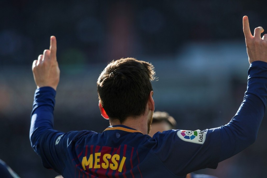 Barcelona's Argentine forward Lionel Messi celebrates after making it 2-0 from the penalty spot against arch-rivals Real Madrid at the Bernabeu in Madrid. Photo: EPA