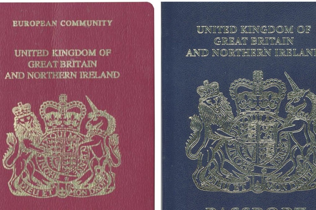 A combination image of two handout pictures released on December 22, 2017 by the UK passport office shows a burgundy (L) and blue United Kingdom passport. Britain will return to a blue and gold passport design after the country leaves the European Union in 2019. Photo: UK Passport Office via AFP