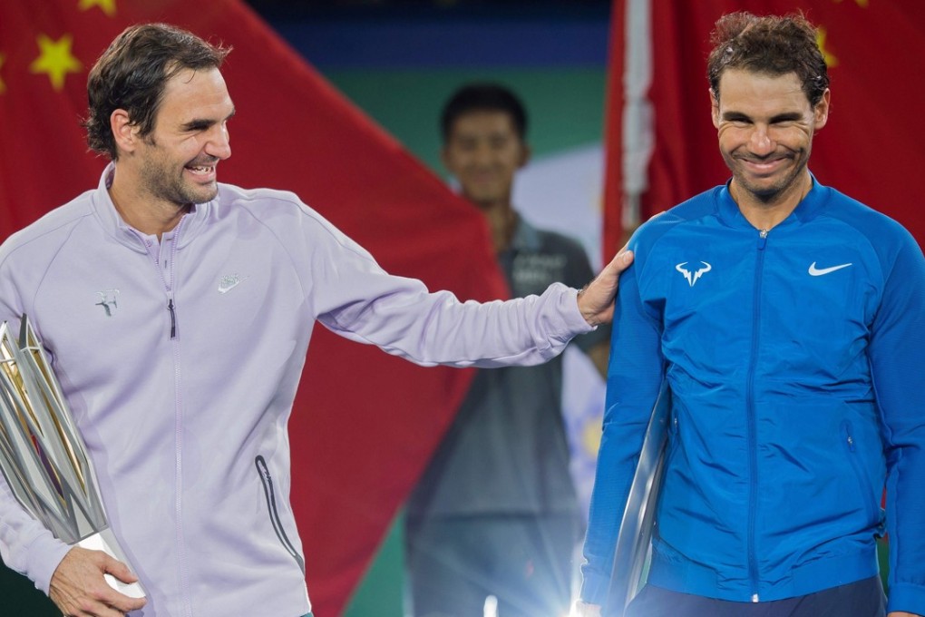 Roger Federer and Rafael Nadal after the final of the Shanghai Masters in October. Photo: AFP