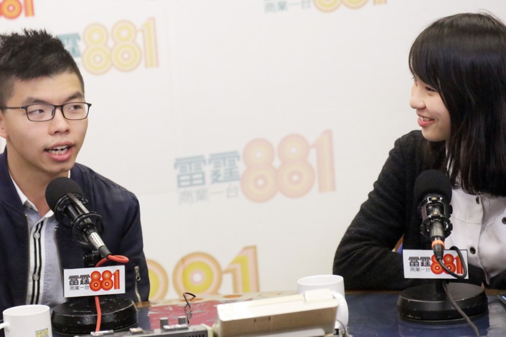 Joshua Wong Chi-fung (left) and Agnes Chow from Demosisto attend a radio programme. Photo: Felix Wong