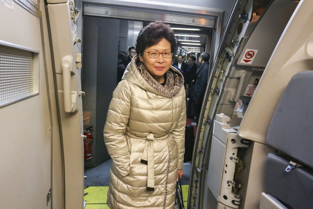 Hong Kong chief executive Carrie Lam Cheng Yuet-ngor arrives back in Hong Kong after her recent trip to Beijing. Photo: Dickson Lee