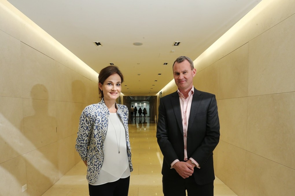 Anneleise Smillie, executive director at the NGO Redress, left, and William Cornelius, head of regional finance at investment bank CLSA. Photo: Dickson Lee