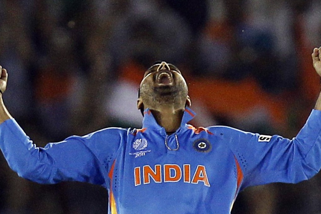India's Harbhajan Singh celebrates during the 2011 Cricket World Cup. Photo: Reuters