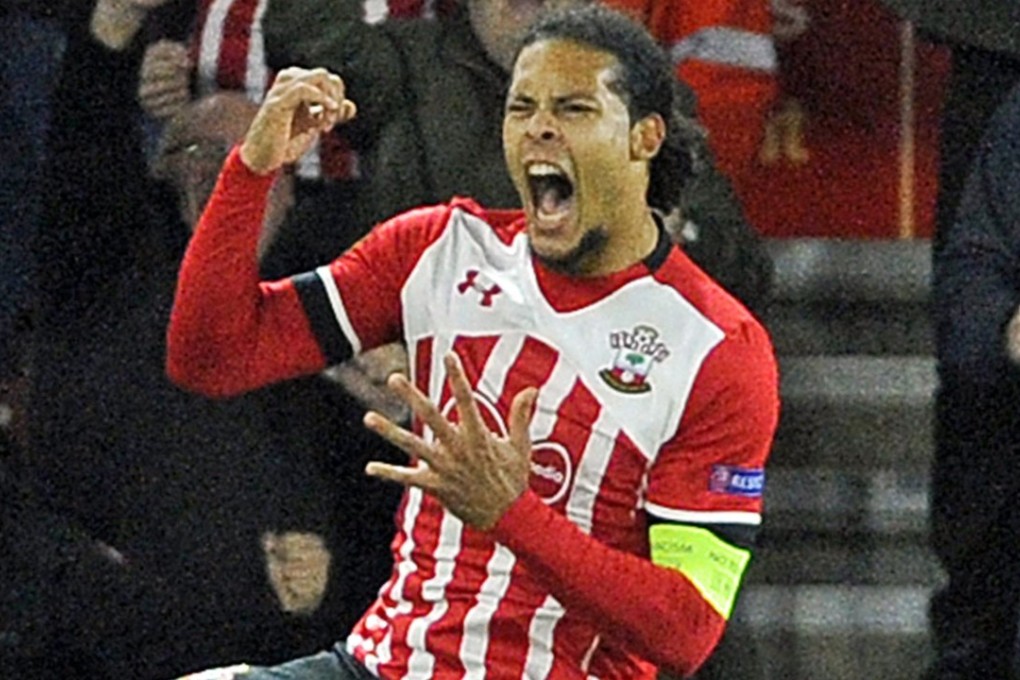 Virgil van Dijk scores for Southampton against Inter Milan during a Europa League group stage match. Photo: EPA