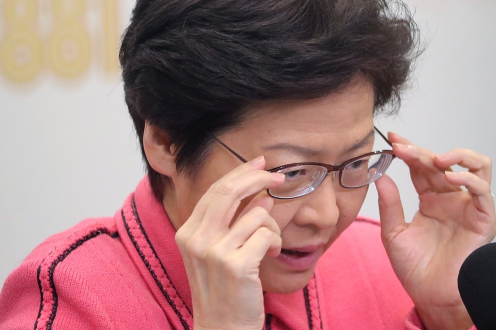 Chief Executive Carrie Lam talks about her policy address for a Commercial Radio programme, in Kowloon Tong on October 14. Photo: Edward Wong