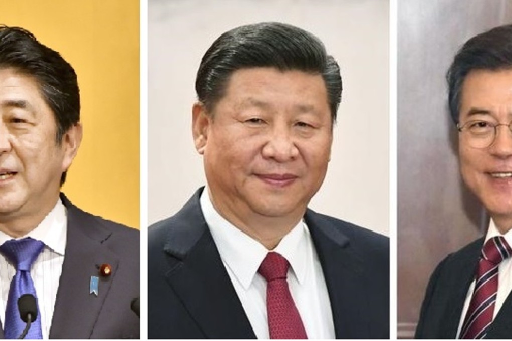 This combination file photo shows (from left) Japanese Prime Minister Shinzo Abe, Chinese President Xi Jinping and South Korean President Moon Jae In. Sources said Japan has proposed that a long-delayed trilateral summit be held in Tokyo in April. Photo: Kyodo