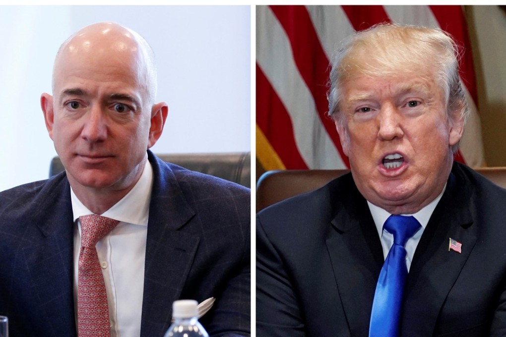 US President Donald Trump has returned to his long-time feud with Amazon with a tweet complaining about it exploiting the US Postal Service. Pictured left is Amazon CEO Jeff Bezos. Photo: REUTERS
