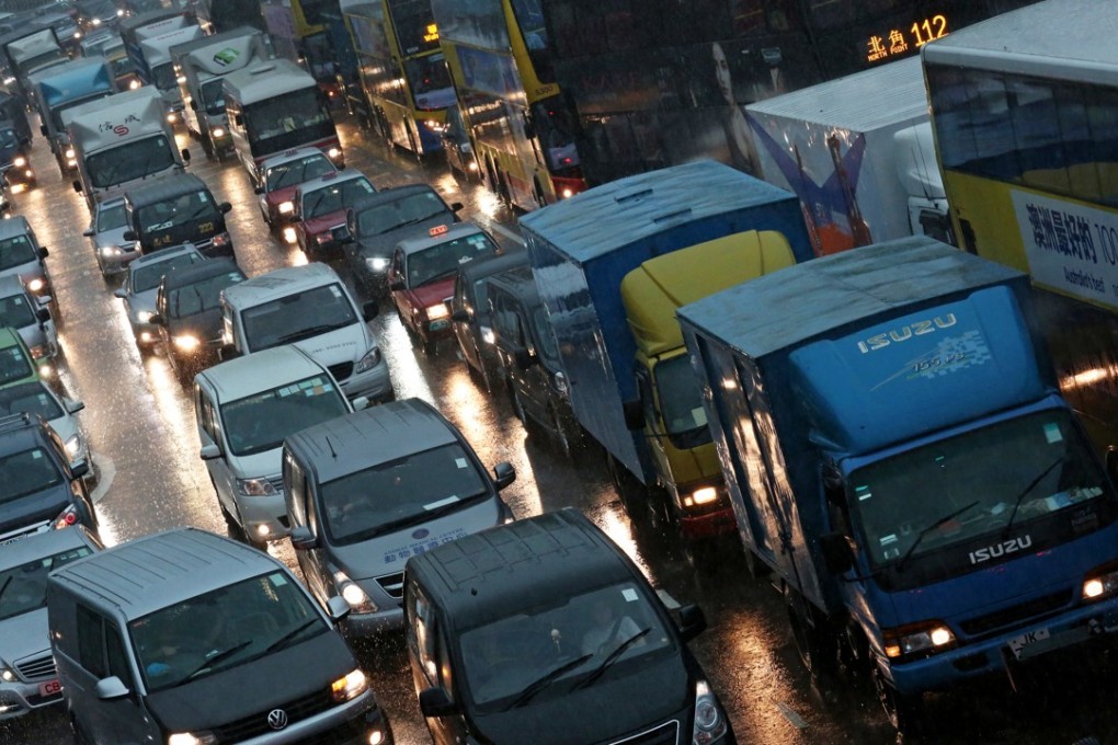 Vehicles backed up amid heavy rain, at Hung Hom in May 2016. The opening up and sharing of big data on traffic can help drivers plan better. Photo: Nora Tam