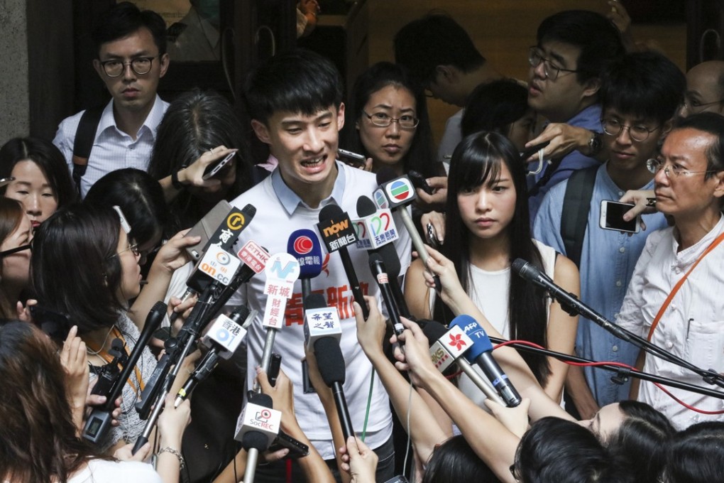 Youngspiration’s Sixtus Baggio Leung Chung-hang (left) and Yau Wai-ching (right) lost their appeal to retain their Legco seats in August, after they were disqualified for improper oath-taking last year. Photo: Felix Wong