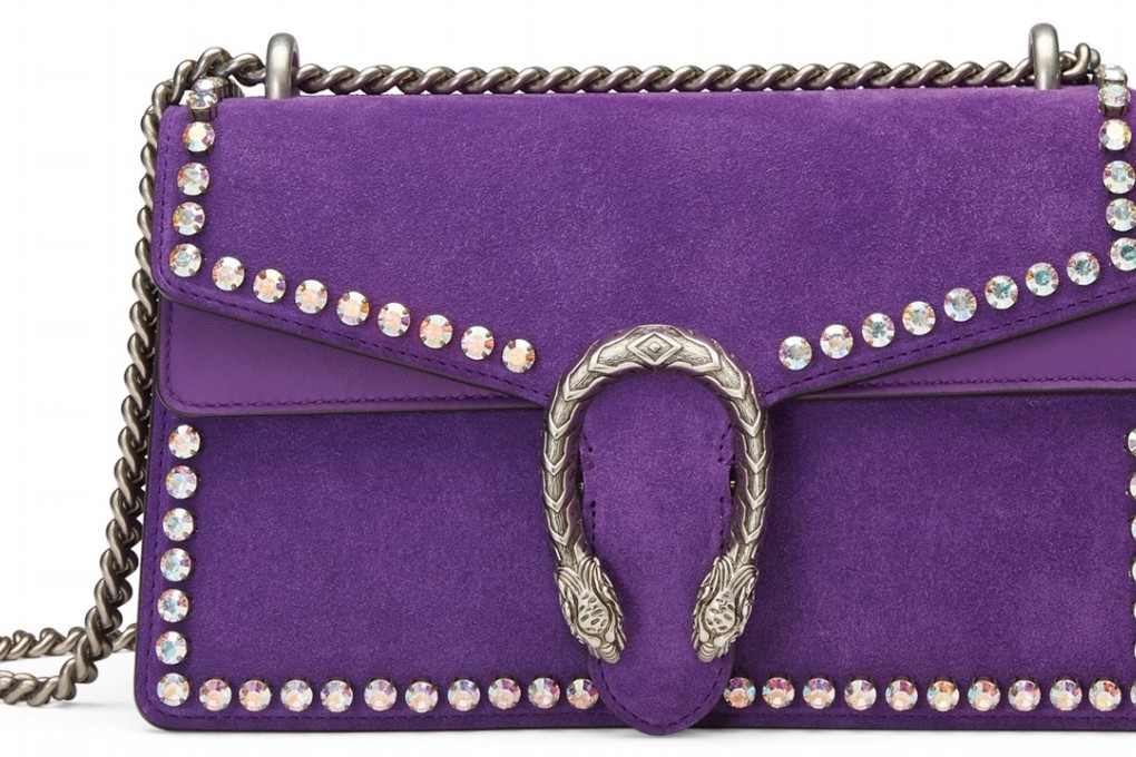 The Gucci Dionysus bag in suede, with crystal embellishments, is one expression of ultraviolet, Pantone’s colour of the year.