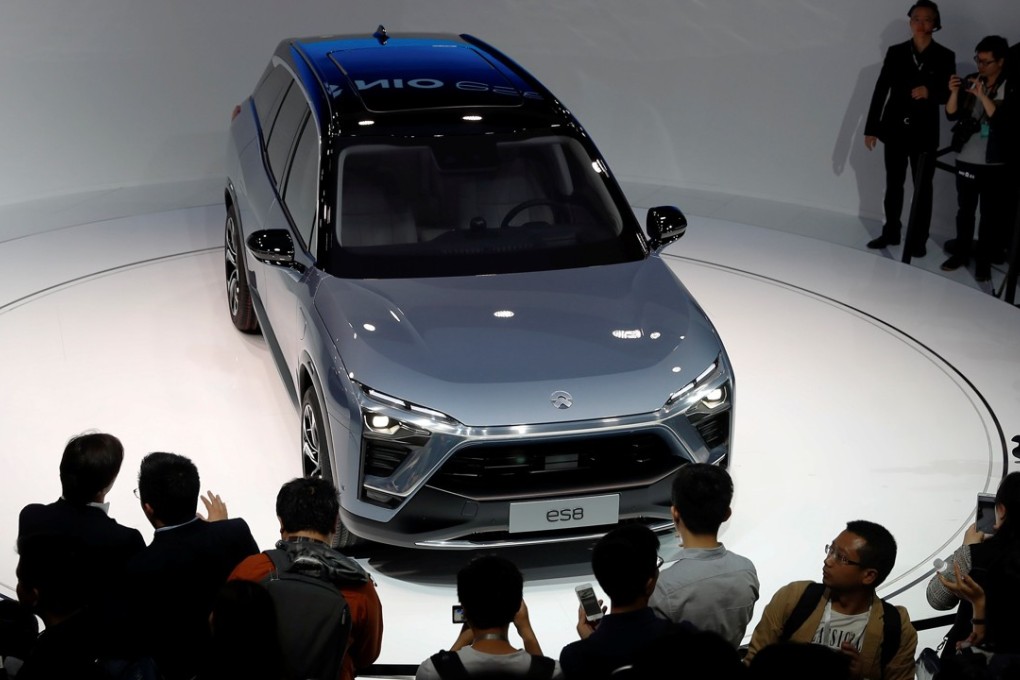 Chinese start-up Nio’s ES8 sports utility vehicle at the Shanghai auto show. The company’s venture capital arm is looking to get electric vehicle makers into an alliance to share technologies. Photo: Reuters
