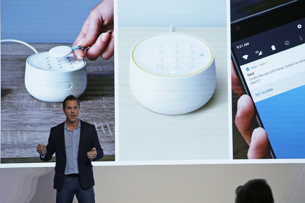 Maxime Veron, head of product marketing for Nest Labs, talks about the Nest Secure alarm system. Photo: AP