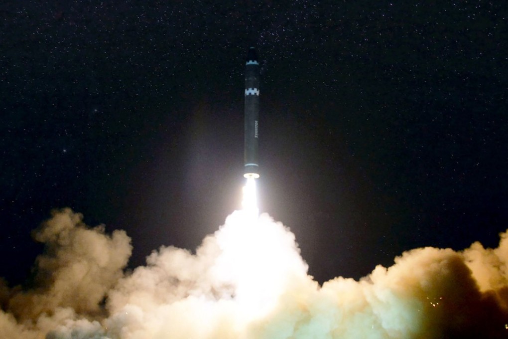 A North Korean Hwasong-15 missile which Pyongyang claimed can reach all parts of the US is launched from an undisclosed location late last year. Photo: KCNA via AFP