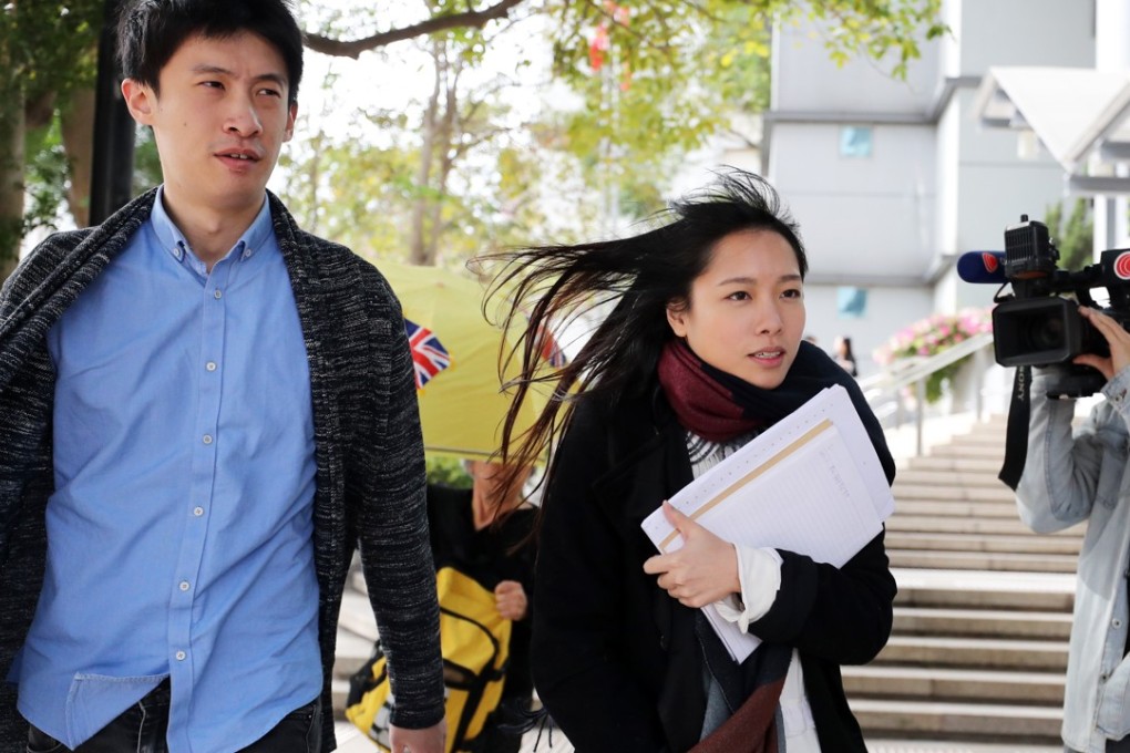 Disqualified lawmakers Baggio Leung and Yau Wai-ching arrive at Kowloon City Court. Photo: Winson Wong