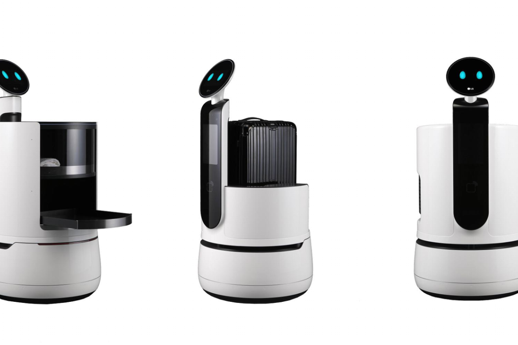The three new concept robots from LG Electronics are aimed at the services industry, in areas like hotels, airports and supermarkets. Photo: Source: LG Electronics