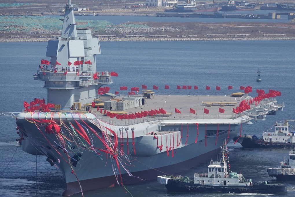 China's first domestically built aircraft carrier during a launching ceremony in Dalian in April. It is expected to go into full service later this year. Photo: Reuters