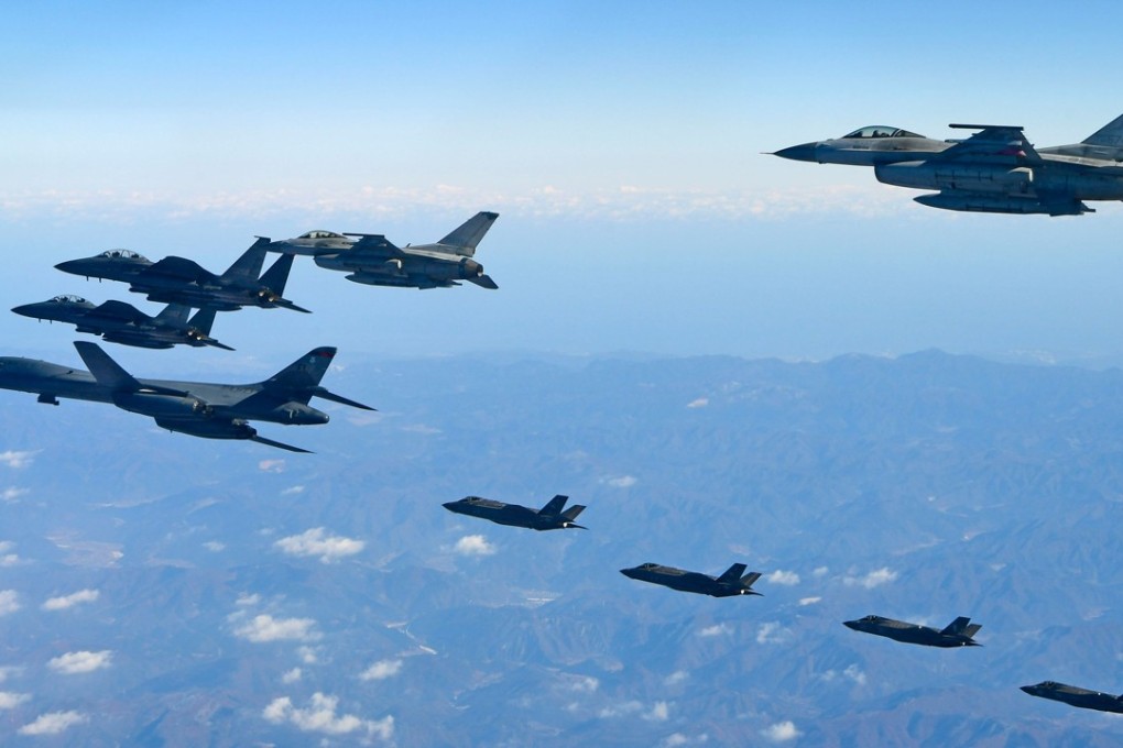 Donald Trump has agreed to a pause in the annual US-South Korea training drills until after the Winter Olympics are held in the South Korean city of Pyeongchang next month, the Pentagon has confirmed. Pictured: US Air Force F-16 fighter jets in a joint aerial drill called 'Vigilant Ace' with South Korea in December. Photo: South Korean Defence Ministry via AFP