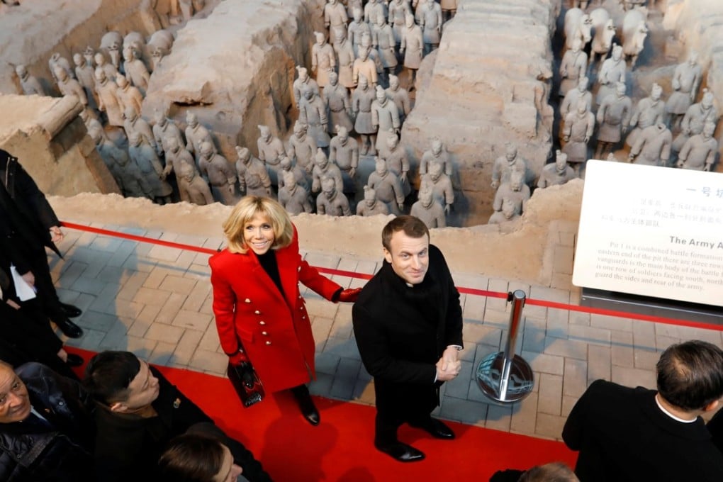 French President Emmanuel Macron and his wife Brigitte visit the Museum of Qin Terracotta Warriors and Horses in Xian, Shaanxi province, on Monday. Photo: Reuters