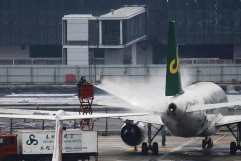 Shanghai’s international airport are at the ready for low temperatures. Photo: China News Service