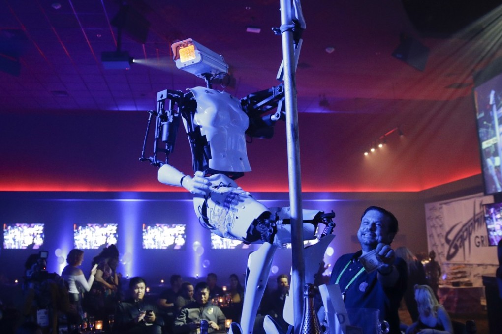 A pole-dancing robot built by British artist Giles Walker. Photo: AP