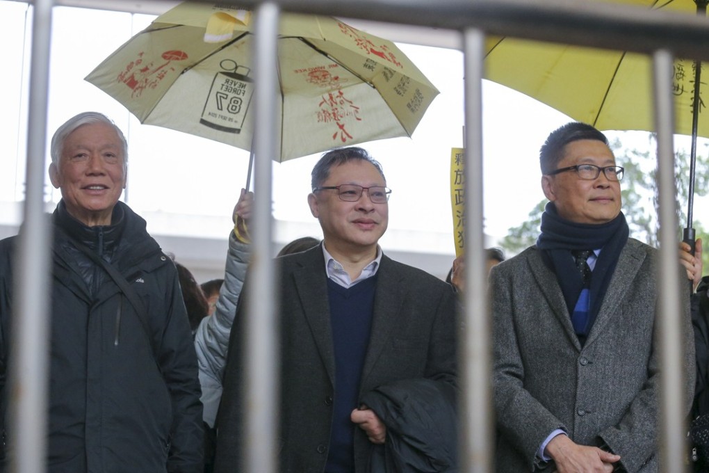(From left) Reverend Chu Yiu-ming, Benny Tai Yiu-ting and Dr Chan Kin-man are facing public nuisance charges over their role in the lead-up to the Occupy protests. Photo: Dickson Lee