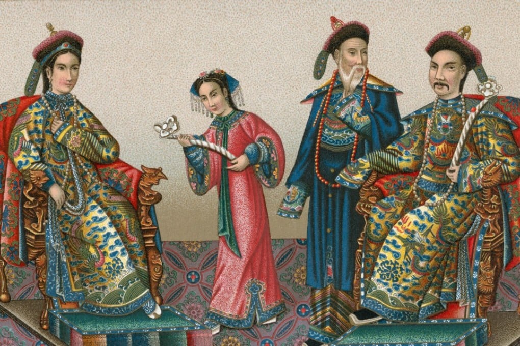 Manchu officials, chromolithograph, circa 1820.