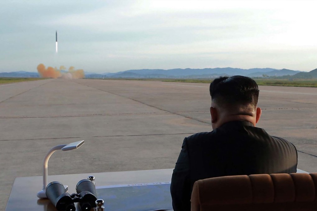 North Korean leader Kim Jong-un watches a launch drill of the strategic ballistic rocket Hwasong-12 in a photo released by Korean Central News in September 2017. Photo: KCNA via AFP