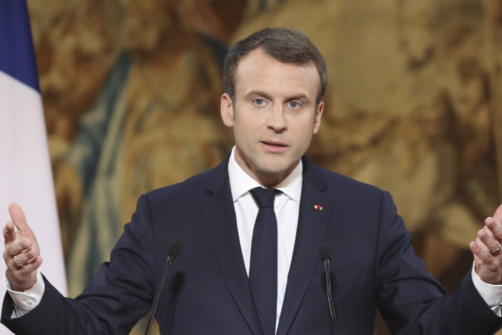 French President Emmanuel Macron delivers his New Year address on January 3, 2018. Macron won the hearts of Chinese netizens this week after delivering one of his key slogans in Mandarin ahead of a visit to China. Photo: AP
