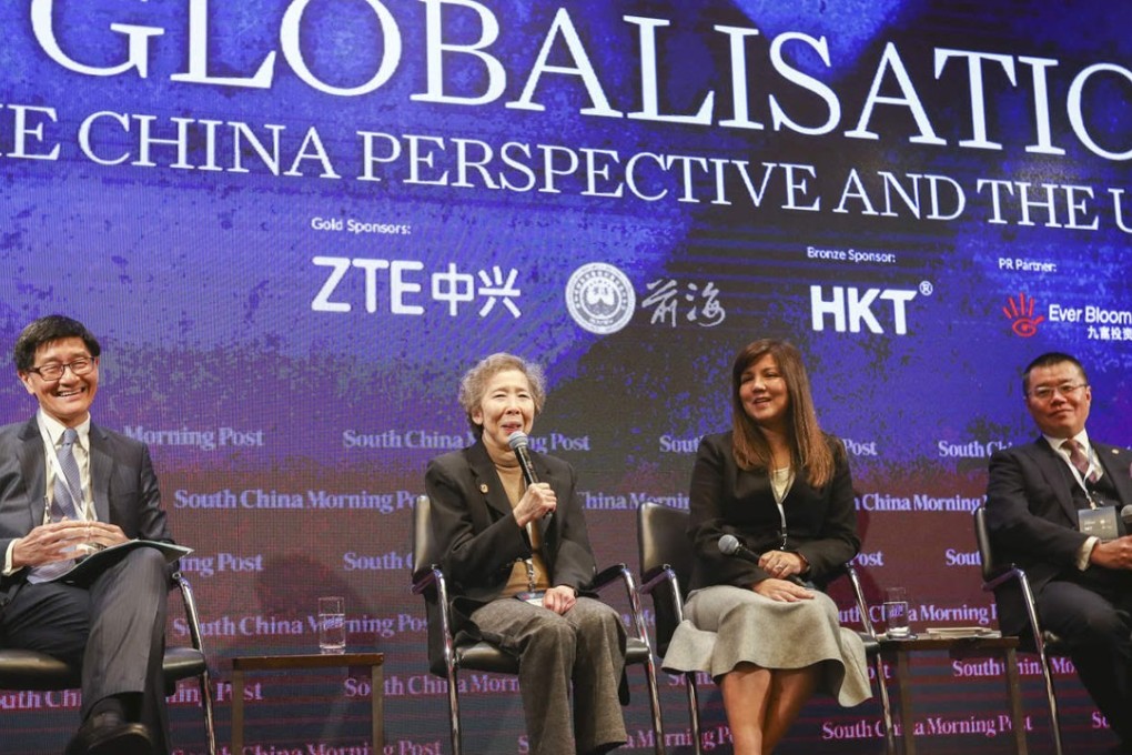 From L-R: Lincoln Leong, Chief Executive Officer of MTR Corporation; Dr. Annie Wu, Member, Standing Committee, Chinese People's Political Consultative Conference; and Professor Witman Hung, Principal Liaison Officer for Hong Kong, Shenzhen Qianhai Authority were panellists at the SCMP’s annual China Conference on January 11, 2018. The panel discussing the Belt and Road Initiative was moderated by Zuraidah Ibrahim, SCMP Deputy Executive Editor (third from left). Photo: Nora Tam