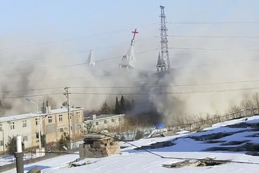 Explosives were used to demolish the church: Photo: China Aid via AP