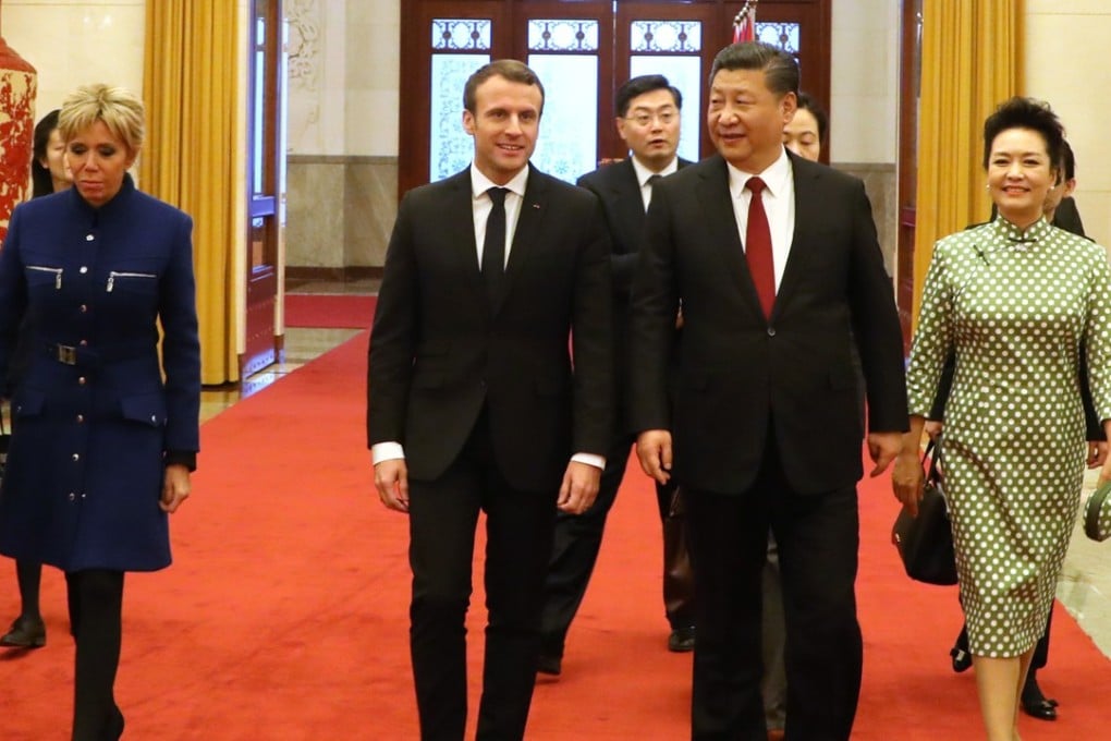 Power couples: President Xi Jinping and his wife Peng Liyuan with French President Emmanuel Macro and his wife Brigitte Macron. Photo: AFP